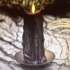 New Luminara Black Heavy Wax Drip Flameless Candle Slim Pilar